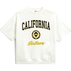 Koton California bedrukt sweatshirt met korte mouwen voor jongens met ronde hals, Ecru (002), 7 jaar