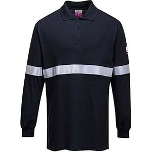 Portwest FR03 Vlamvertragende Antistatische Lange Mouw Poloshirt met Reflecterende Striping, Marine, Grootte S