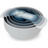 Joseph Joseph Nest 9 Plus, 9-delige compacte voedselbereidingsset met mengkommen, maatbekers, zeef en vergiet, blauw