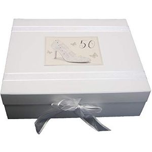 Witte Katoenen Kaarten ""50"" Verjaardag herinneringen Zilver Schoen Ontwerp Grote Keepsake Box (SHU50X)