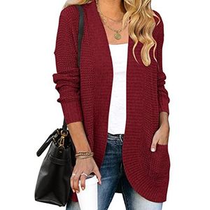 MEROKEETY Womens 2025 Fall Long Sleeve Open Front Cardigans Chunky Knit Draped Sweaters Outwear Wine