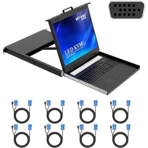 MT-VIKI 1U 19 inch LCD KVM console rackmount VGA KVM Switch 8 poorten voor 1U 600-800mm kast touchpad 102-toetsing lade hotkey OSD met kabel 1280x1024@60Hz