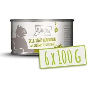 MjAMjAM - Premium natvoer voor katten - heerlijke kip met gestoomde courgette, pak van 6 (6 x 100 g), graanvrij met extra vlees