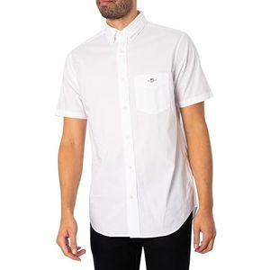 GANT Reg Poplin Ss Shirt voor heren, klassiek shirt met korte mouwen, wit, L