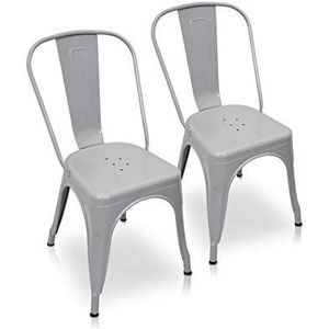 La Silla Española - 2 stoelen in Tolix-stijl met rugleuning, industrieel grijs, afmetingen 85 x 54 x 45,5 cm
