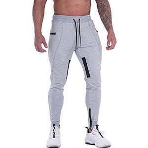 FIRSTGYM Mens Joggers Sweatpants Slim Fit Workout Training Thigh Mesh Gym Jogger Pants with Zipper Pockets Light Grey