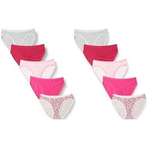 Amazon Essentials Women's Katoenen onderbroek in bikinimodel (verkrijgbaar in grote maten), Pack of 10, Grijs/Roze/Bloemen, 44