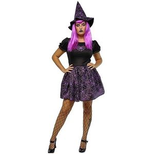 Rubies Spiderweb Glow In Dark Heksenkostuum voor dames, jurk en hoed, roze, officieel Halloween-kostuum, carnaval, feest en cospplay