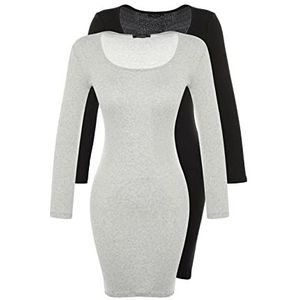 Trendyol Mini Bodycon Fitted Dress Damesjurk, zwart/meerkleurig., M