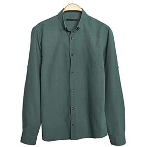 Trendyol Man Regular Basic Shirt Kraag Geweven Shirt, Donkergroen, XL