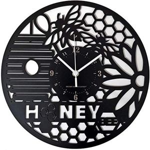 Instant Karma Clocks Wandklok Honey Bee Api honing bijenhoningraat Alveare cadeau-idee, HDF, zwart