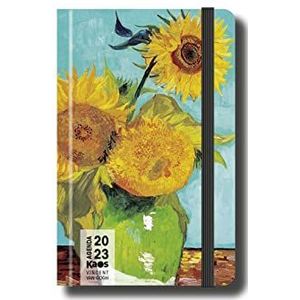 KAOS Dagplanner 2023 – 12 maanden met planner – tas 9 x 14 cm – gemakkelijk te dragen – harde kaft, vlak rubber, bladwijzers, afgeronde hoeken – Van Gogh – zonnebloemen, P000560