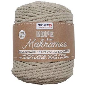 GLOREX 5 1007 12 - Macramé touw gedraaid duif, 500 g met 5 mm dikte en 85 m lengte, superzacht textielgaren voor haken, breien, knopen en textielontwerp
