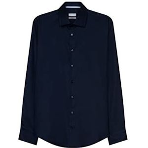 Seidensticker Heren business overhemd - Shaped Fit - strijkvrij - Kent kraag - lange mouwen - 100% katoen, donkerblauw, 38