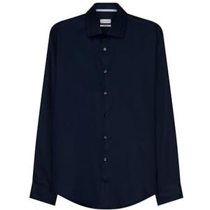 Seidensticker Heren business overhemd - Shaped Fit - strijkvrij - Kent kraag - lange mouwen - 100% katoen, donkerblauw, 39