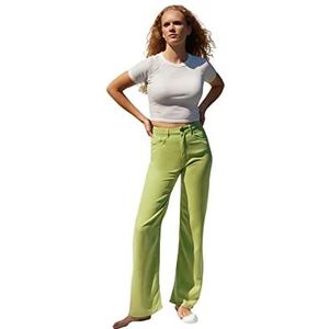 Trendyol Damesbroek met hoge taille en wijde pijpen, Lichtgroen, 40