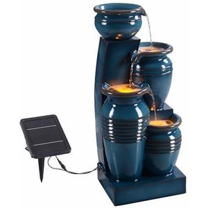 Teamson Home 73 cm 4-laags trapsgewijze waterfontein op zonne-energie voor buitenruimtes, blauw
