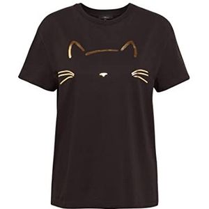 Mavi T-shirt voor dames met kattenprint, zwart, M
