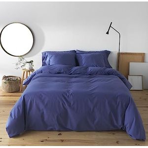 BOHEME Dekbedovertrek glad, blauw, voor bedden van 120 cm - 200 x 200 cm, katoen, draaddichtheid 200, sluiting met knopen.