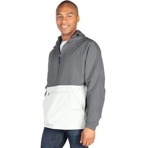 Charles River Apparel Pack-N-Go Wind & Water-Resistant Pullover (Reg/Ext Sizes), Grey/White, M