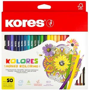 Kores - Kleuren: 50 kleurpotloden voor kinderen, beginners en volwassenen met zachte vulling en driehoekige vorm, set van 50 geselecteerde kleuren