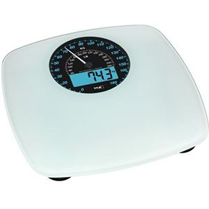 TFA Dostmann digitale personenweegschaal Swing, 50.1003.02, weergaave in kilometertelleroptiek, weegplaat uit glas, automatisch aan- en uitzetten, schermverlichting, (L)315 x (B)32 x (H)315mm,Wit