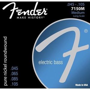 Fender Original 7150 Bass Snaren, Puur Nikkel, Rondgewonden, Lange Schaal, 7150M .045-.105 Meters, (4)