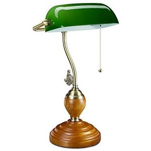 Relaxdays Bankierslamp met trekschakelaar - bureaulamp retro - notarislamp - tafellamp
