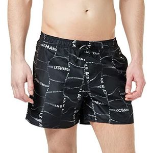 Armani Exchange Heren Sustainable, Trekkoorden, Logo Board Shorts, Black/Distort. Allov, Small, Black/Distort. legering., S