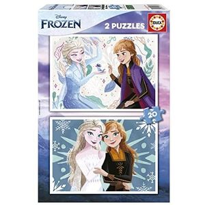 Educa, Set van 2 puzzels voor kinderen met 20 delen en afbeeldingen van Frozen en vrienden, afmetingen: 28 x 20 cm, aanbevolen vanaf 4 jaar (19736)