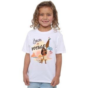mandarin creative ltd Moana Born to Voyage Girls T-shirt, wit, 9-10 jaar, Wit, 9-10 jaar