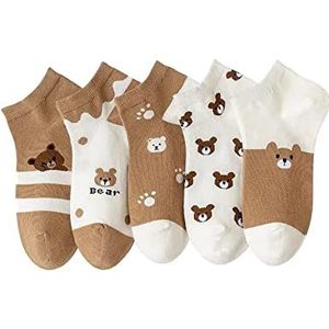 Meisjessokken, 5 paar warme sokkensokken, sokken met koffieberenpatroon