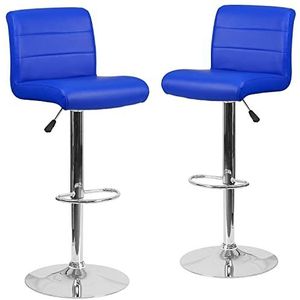Flash Furniture Contemporary verstelbare hoogte barstool met chromen basis modern 2 Pack blauw