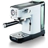 Ariete Espresso Slim Metal 1381 Koffiezetapparaat met manometer, compatibel met ESE-koffiepoeder en pads, maximaal 15 bar, filter voor 1 of 2 kopjes, cappuccino-lans, 1300 W, wit