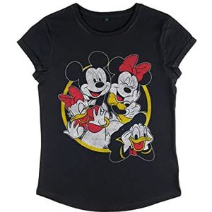 Disney Classics Dames Mickey Classic Group Organic Rolled Sleeve T-Shirt, Zwart, XL, zwart, XL