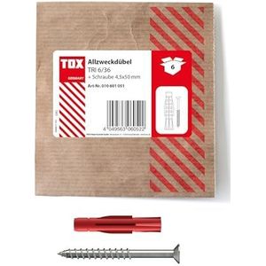 TOX universele deuvel TRI 6x36 mm + schroef, deuvel voor betrouwbare bevestigingen in bijna alle bouwmaterialen, 6 stuks in een hersluitbare en milieuvriendelijke papieren verpakking, 010601051