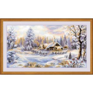 Riolis borduurschilderij, kruissteek, motief winter evenement (winteravond)