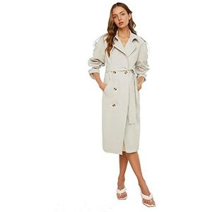 Trendyol Oversized geweven trenchcoat met dubbele rij knopen voor dames, Beige, 66