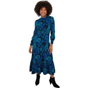 Joe Browns Damesjurk, vintage, ruches, bloemen, jersey, midi-jurk, casual, Blauw, 44 petite