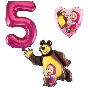 Masha en de beer folieballonnen - cijferballon 5 roze - Happy Birthday ballonnen - geschikt voor helium en lucht