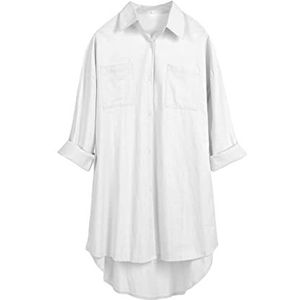 Bianstore Oversized linnen overhemden voor dames, blouses met lange mouwen, hoog en laag knopen, Kleur: wit., XXL