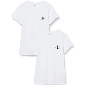 Calvin Klein Jeans Dames S/S T-shirts, Helder wit/verbrande klei, XS