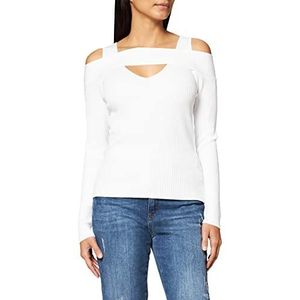 IPEKYOL Rib Knitted Cutout Knitwear Sweater voor dames, off-white, M