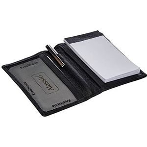 ALASSIO 43065 Notitiebloketui MONZA notitieboek van echt leer zwart, 7,5 cm x 10 cm, netvak voor visitekaartjes, notitieblok, balpen