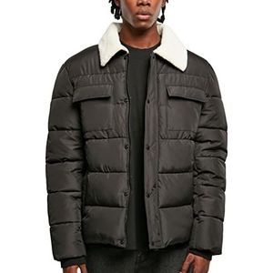 Urban Classics Sherpa Collar Padded Shirt Jacket, stijlvolle herenjas met omslagkraag, verkrijgbaar in zwart, maten S-5XL, zwart, L