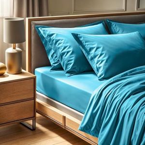 Premium Ranforce Single Hoeslaken (90 x 200 + 30 cm), 100% katoen, 155 draden Count, turquoise, machinewasbaar op 30 °C, zacht en duurzaam voor comfort