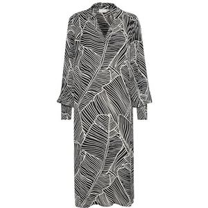 KAFFE Midi jurk voor dames, lange mouwen, V-hals, casual, fit, zakken bedrukt, Zwart/Turtledove Leaf Print, 42