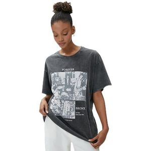 Koton Oversized T-shirt met korte mouwen voor dames, katoen, ronde hals, antraciet (927), XS