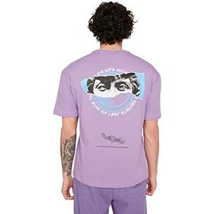Trendyol Mannelijk Regular Standard Crew Neck Geweven T-shirt, Lila, M