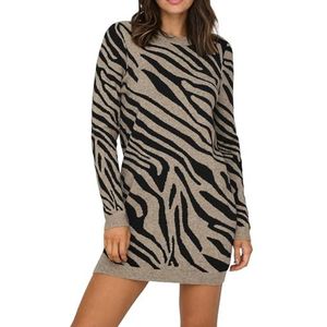 ONLY - JENNI - Gebreide Jurk - Bruin / Zwart - Dierenprint